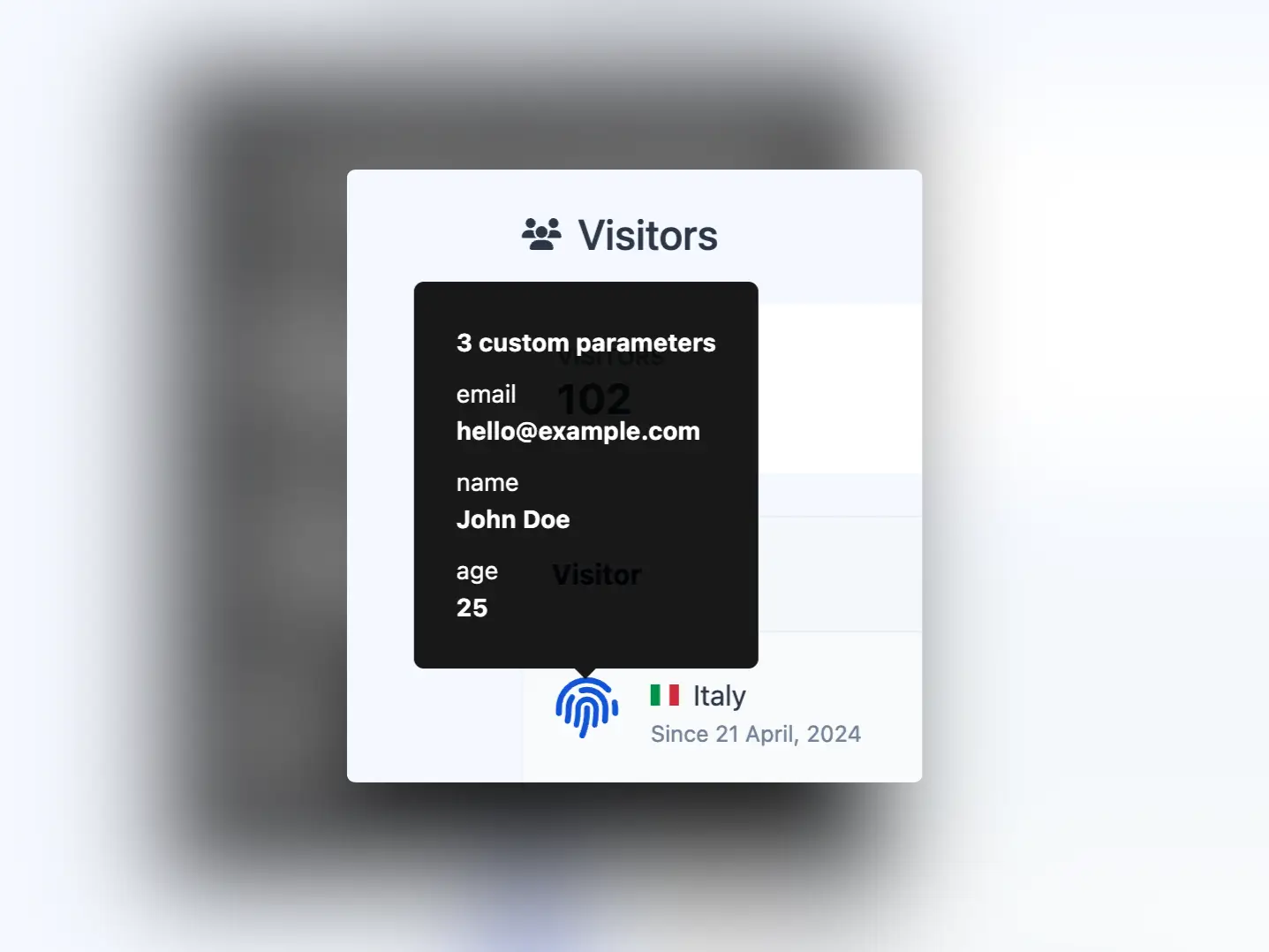 Screenshot des App-Besucher-Beispiels für benutzerdefinierte Parameter