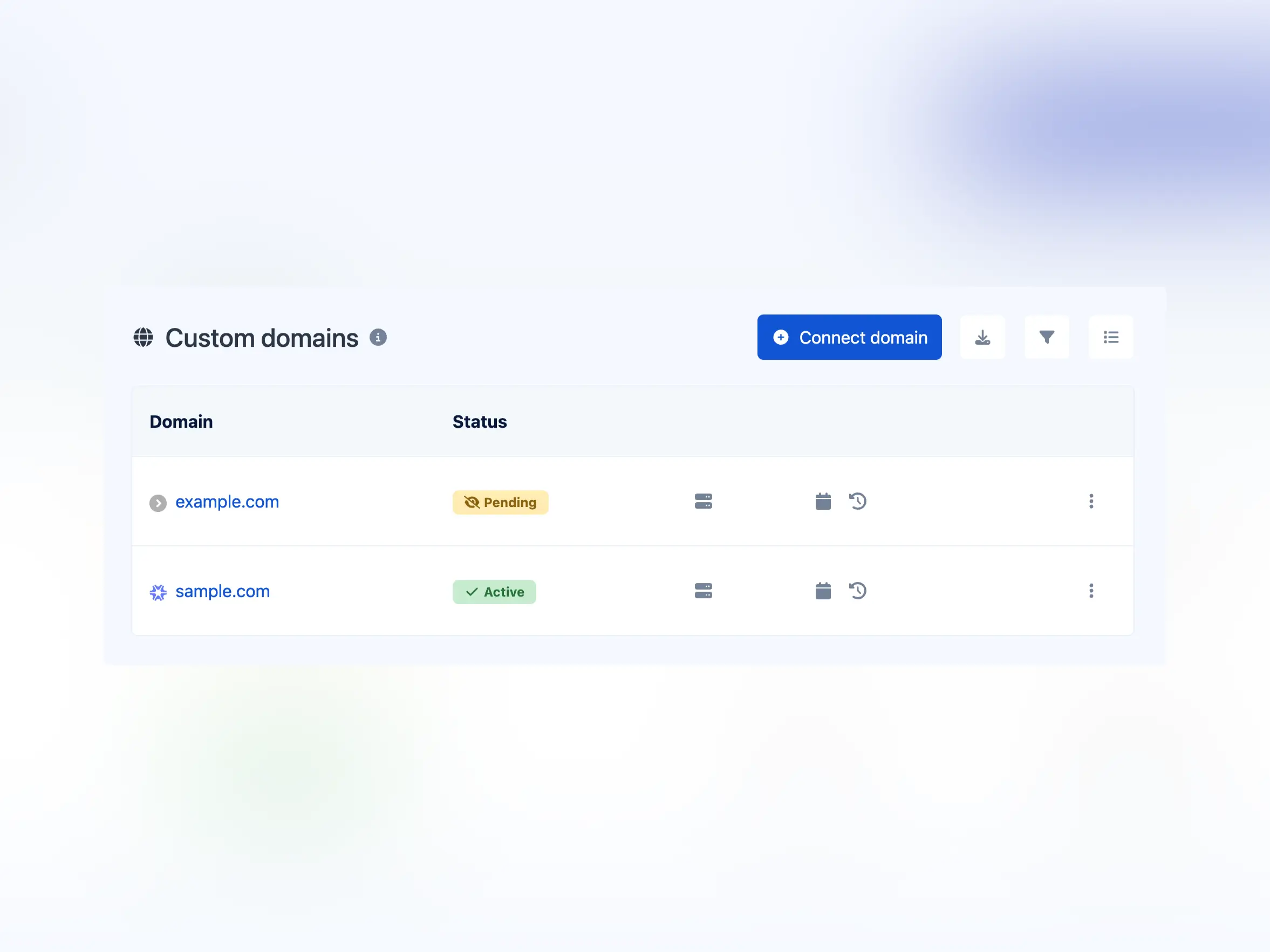 Screenshot der benutzerdefinierten Domain-Seite der App